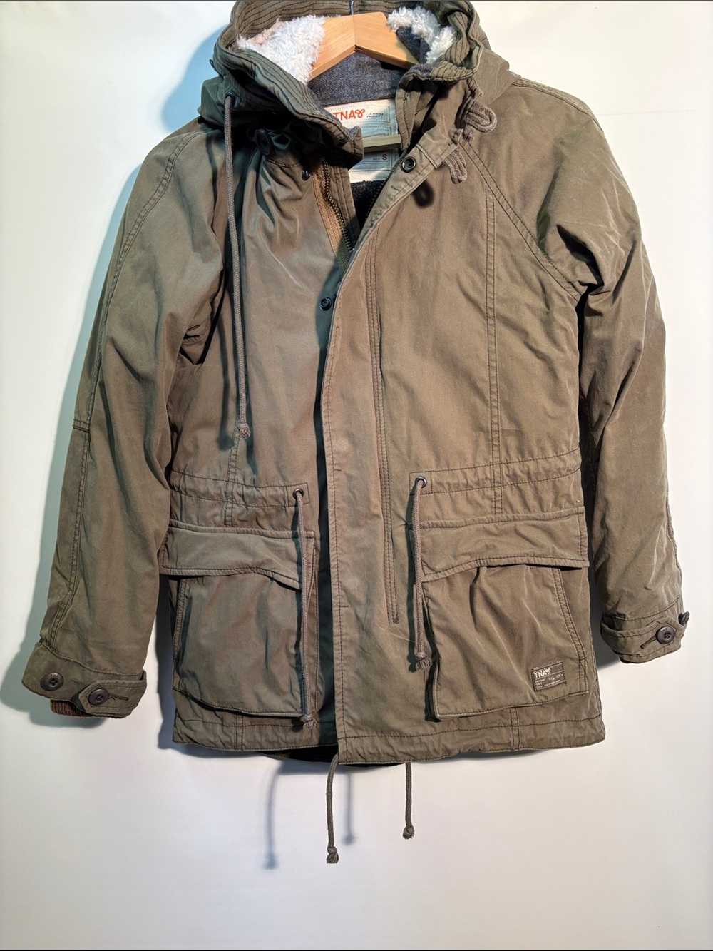 TNA Olive Green Utility Parka with Removable Wool Blend Quilted Lining